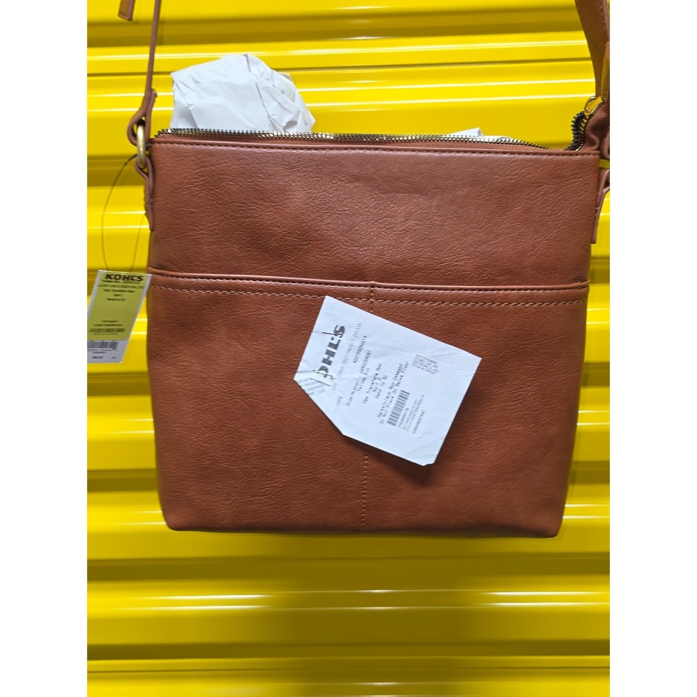 Sonoma Goods For Life Womens Cognac Brown Faux Leather Crossbody Bag Purse NWT